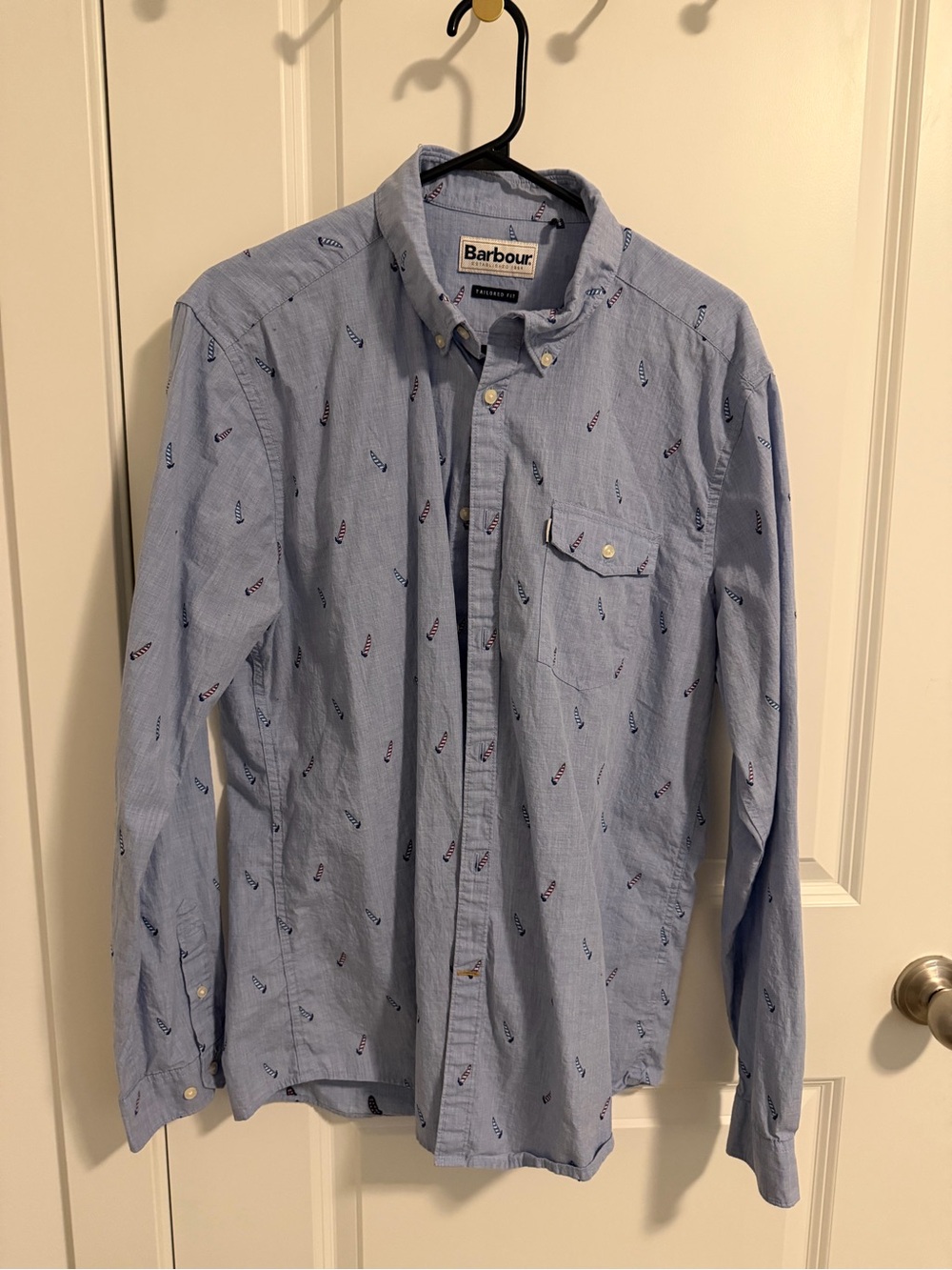 Barbour Men’s Light Blue Printed Button-Down Shirt